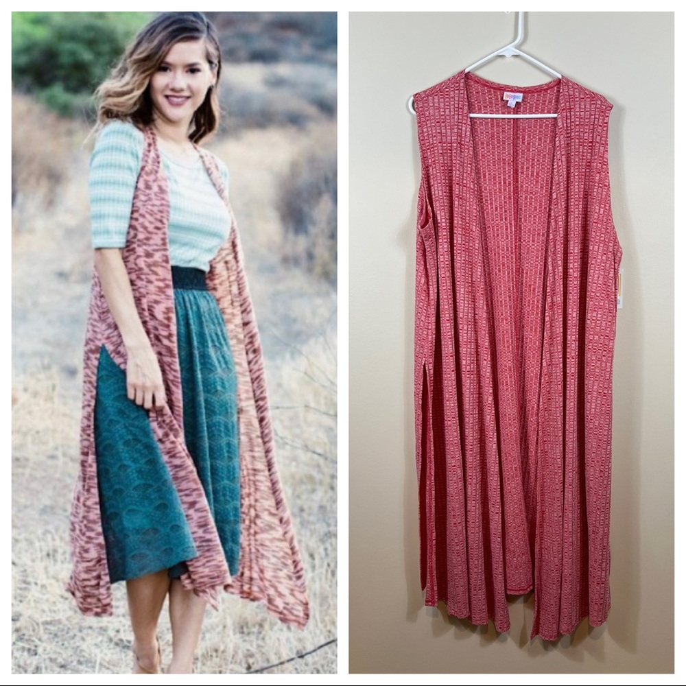 LulaRoe Joy Red Long Vest L NWT